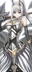  animal_ears armor bad_id bad_pixiv_id bare_shoulders bunny_ears carrot character_request copyright_request elbow_gloves gloves gorget greyscale hair_ornament leaf long_hair looking_to_the_side monochrome pale_skin ponytail red_eyes solo sword tefec weapon 