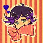 1boy face green_eyes heart jojo_no_kimyou_na_bouken joseph_joestar_(young) male_focus musasabing outline purple_hair scarf smile solo striped striped_background 