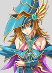  bare_shoulders blonde_hair blue_eyes blush breasts duel_monster hat highres large_breasts long_hair magician's_valkyria ozaneko solo witch_hat yuu-gi-ou yuu-gi-ou_duel_monsters 