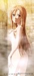  :o absurdres ass asuna_(sao) bathing bathroom breasts brown_eyes brown_hair flat_ass highres kawakami_tetsuya long_hair looking_at_viewer nose_shade nude official_art scan showering sideboob small_breasts solo sparkle standing sword_art_online water water_drop wet 