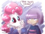  blue_eyes blush bone bored clothing crossover dialogue friendship_is_magic frisk hair human invalid_tag mammal maud_pie_(mlp) my_little_pony open_mouth pink_hair pinkie_pie_(mlp) purple_hair sans_(undertale) skeleton speech_bubble text thegreatrouge undertale video_games 