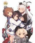  :d ;) amatsukaze_(kantai_collection) binoculars black_eyes black_hair black_legwear blonde_hair blush brown_eyes brown_hair clothes_writing cover dress elbow_gloves girl_sandwich gloves gradient_hair hair_ornament hair_ribbon hair_tubes hairband hat heart highres hug interlocked_fingers kantai_collection long_hair looking_at_viewer mini_hat multicolored_hair multiple_girls official_art one_eye_closed open_mouth panties pantyhose rensouhou-chan ribbon sailor_collar sailor_dress sandwiched scan school_uniform see-through serafuku shimakaze_(kantai_collection) shizuma_yoshinori short_dress short_hair short_hair_with_long_locks silver_hair smile smokestack tokitsukaze_(kantai_collection) two_side_up underwear white_gloves white_panties yellow_eyes yukikaze_(kantai_collection) 