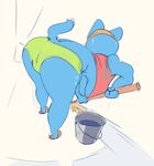  anthro bent_over blue_fur breasts butt cat cleaning clothed clothing feline female fur mammal mature_female mother musikalgenius nicole_watterson parent solo the_amazing_world_of_gumball under_boob 