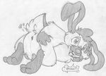  &lt;3 anatomically_correct anus balls buckteeth dialogue english_text greyscale lagomorph looking_at_viewer lying mammal mizzyam monochrome on_front open_mouth pencil_(artwork) presenting presenting_anus rabbit semi-anthro spotted_bunny talking_to_viewer teeth text traditional_media_(artwork) 