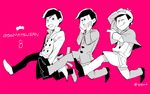  ;) alternate_costume alternate_hairstyle bad_id bad_pixiv_id blue_eyes brothers capelet copyright_name cowlick deerstalker detective formal hand_on_own_cheek hands_in_pockets hat male_focus matsuno_karamatsu matsuno_osomatsu matsuno_todomatsu multiple_boys one_eye_closed osomatsu-kun osomatsu-san pink_background siblings simple_background smile suit tongue tongue_out trench_coat twitter_username yodokawa_(yukko) 
