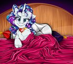  2015 absurd_res bed blue_eyes equine eyeshadow female feral friendship_is_magic fur hair halfdeathshadow hi_res horn inside long_hair looking_at_viewer makeup mammal my_little_pony on_bed rarity_(mlp) solo unicorn white_fur 