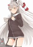  amatsukaze_(kantai_collection) anger_vein blush brown_eyes dress garter_straps hair_tubes highres kantai_collection long_hair maosame panties pantyshot rensouhou-kun sailor_dress silver_hair solo thighhighs two_side_up underwear 