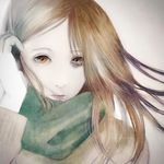  bad_id bad_pixiv_id blonde_hair closed_mouth gradient gradient_background gradient_hair hair_tucking long_hair long_sleeves looking_to_the_side multicolored_hair orange_eyes original pale_skin portrait scarf silver_hair simple_background solo tokiwa_osamu winter_clothes 