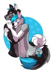  2015 anthro blue_background blue_hair canine duo eyes_closed featureless_crotch fur grey_fur hair half-closed_eyes hug invalid_tag male male/male mammal nude quartzz simple_background snowflakes standing white_background 
