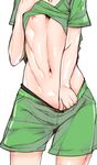  androgynous head_out_of_frame konery_(reasonyou) male_focus midriff navel nipples shirt_lift shorts shorts_pull solo totsuka_saika yahari_ore_no_seishun_lovecome_wa_machigatteiru. 