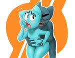  anthro blue_fur blush cat fangs feline female flat_chested fur gumball_watterson incest mammal mature_female mother nicole_watterson nipples open_mouth parent sex sockybox son the_amazing_world_of_gumball younger_male 