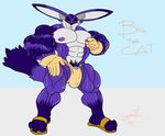  abs armpit_hair biceps big_muscles big_the_cat black_nose bulge clothed clothing footwear fur giganaut gloves grey_fur half-dressed huge_muscles looking_at_viewer male muscular nipple_pinch nipples pecs purple_fur sandals solo sonic_(series) speedo standing sweat swimsuit topless yellow_sclera 