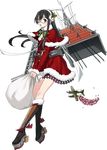  aircraft airplane black_hair blue_eyes boots earmuffs fujikawa full_body fur_trim glasses hair_ornament high_heel_boots high_heels holly holly_hair_ornament kantai_collection official_art ooyodo_(kantai_collection) platform_footwear platform_heels sack santa_costume seaplane sidelocks solo transparent_background 