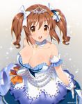  blush breasts brown_eyes brown_hair cleavage dress gloves idolmaster idolmaster_cinderella_girls idolmaster_cinderella_girls_starlight_stage large_breasts mizuki_makoto open_mouth smile solo starry_sky_bright tiara totoki_airi twintails 