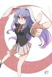  animal_ears bunny_ears crescent dated finger_gun highres jacket long_hair long_sleeves looking_at_viewer necktie outstretched_arms purple_hair red_eyes reisen_udongein_inaba shirt signature skirt solo sparkle touhou vest white_background yutamaro 