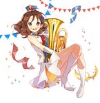  band_uniform boots brown_eyes brown_hair easu_(park_jihye) euphonium hat hibike!_euphonium high_heel_boots high_heels instrument knee_boots oumae_kumiko short_hair skirt solo white_footwear 