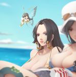  b.bor barefoot beach bikini black_eyes black_hair blue_sky blurry blush boa_hancock breasts butterfly_wings character_request cleavage closed_mouth cloud day dress earrings fairy flower flying hat heart jewelry large_breasts lily_(flower) long_hair looking_at_viewer md5_mismatch multiple_girls nico_robin ocean one_piece out_of_frame outdoors sky snake_earrings sunglasses swimsuit very_long_hair water wings 