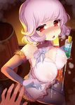 blush breasts cleavage covered_nipples highres inverted_nipples lactation lactation_through_clothes large_breasts original pink_hair red_eyes see-through short_hair solo_focus suzune_rai 