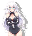  :o ass_visible_through_thighs bangs bare_shoulders black_heart blue_eyes blurry blush breasts cleavage cleavage_cutout cowboy_shot crossed_arms depth_of_field elbow_gloves flipped_hair gloves hair_between_eyes hair_flaps halterneck hips large_breasts leotard long_hair looking_at_viewer magical_girl neptune_(series) open_mouth power_symbol rinrin_(927413) shadow simple_background solo turtleneck v-shaped_eyebrows very_long_hair wavy_hair white_background white_hair 
