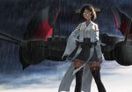  angry cloud cloudy_sky detached_sleeves glasses gun hand_on_hip kantai_collection kirishima_(kantai_collection) looking_at_viewer nontraditional_miko rain remodel_(kantai_collection) sky solo thighhighs turret weapon yue_(tada_no_saboten) zettai_ryouiki 