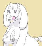 2015 anthro areola boss_monster breasts caprine cum cum_on_breasts cum_on_face ellistia female goat half-closed_eyes horn long_ears mammal monster nipples nude simple_background smile solo tongue tongue_out toriel undertale video_games 