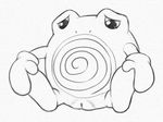  female feral looking_at_viewer mammal monochrome mouthless nintendo pok&eacute;mon poliwhirl presenting pussy simple_background sitting solo spread_legs spreading traditional_media_(artwork) video_games white_background yaroul 