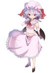  &gt;:) absurdres armpits bare_shoulders bat_wings belly blush bow breasts brooch elbow_gloves fang fang_out gloves halterneck hat high_heels highres jewelry long_skirt looking_at_viewer medium_breasts mob_cap navel plump purple_hair red_eyes remilia_scarlet shirt shoe_bow shoes skindentation skirt sleeveless sleeveless_shirt smile solo takashi_(nekoro) touhou tsurime v-shaped_eyebrows wings 