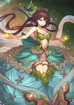  :o bare_shoulders breasts cleavage frilled_skirt frills granblue_fantasy hair_ornament hanarito highres leaf leaf_on_head long_hair looking_at_viewer low_twintails medium_breasts plant plant_girl skirt solo twintails very_long_hair vines yggdrasil_(granblue_fantasy) 