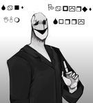  black_eyes black_sclera flipgang male_focus monochrome skeleton smile solo spoilers translated undertale w.d._gaster wingdings 