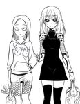  bald black_sclera cyborg dress genderswap genderswap_(mtf) genos greyscale groceries hood hoodie image_sample long_hair looking_at_viewer monochrome multiple_girls mytyl one-punch_man oppai_hoodie pixiv_sample saitama_(one-punch_man) 