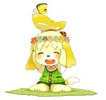  animal_crossing anthro arthropod black_nose blonde_hair canine clothing dog dress female fur hair hair_ornament happy insect isabelle_(animal_crossing) mammal nintendo open_mouth short_hair sitting solo uniform unknown_artist video_games white_fur yellow_fur 