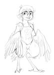  avian black_and_white bottomless breasts clothed clothing eyewear feathers female glasses half-dressed harpy mario_bros monochrome monster monster_girl monstro_village morbi mushroom nintendo paula shirt smile talons video_games 