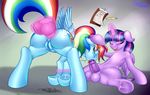  2015 absurd_res anal anal_penetration balls butt clipboard cutie_mark dickgirl dickgirl/female duo elzzombie equine eyes_closed female feral friendship_is_magic glowing hair hi_res hooves horn intersex intersex/female magic mammal multicolored_hair my_little_pony oral pegasus pencil penetration penis pussy rainbow_dash_(mlp) rainbow_hair sex spread_legs spreading tongue twilight_sparkle_(mlp) underhoof winged_unicorn wings 