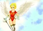  angel_wings armor blonde_hair breath_of_fire breath_of_fire_i gloves green_eyes hairband leotard nina_(breath_of_fire_i) short_hair solo thighhighs white_wings wings yomogi_(korin) 