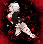  arizuka_(catacombe) barbed_wire breasts highres hood hood_down hoodie large_breasts open_mouth original paint_splatter shorts solo white_hair 
