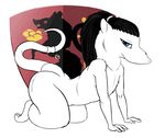  all_fours anthro armello black_hair blue_eyes coat_of_arms female flat_chested hair jewelry kitsonafox looking_at_viewer mammal nude ponytail rat rodent smile solo zosha_(armello) 