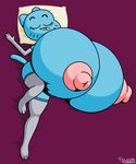  9-puzzle anthro big_breasts blue_fur breasts cat clothing eyes_closed feline female fur huge_breasts hyper hyper_breasts leggings legwear mammal mature_female mother nicole_watterson nipples parent signature sleeping solo the_amazing_world_of_gumball 