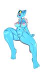  anthro blue_fur breasts cat crazy_eyes feline female fur mammal mature_female mother nicole_watterson nipples open_mouth parent pussy shirt_undone solo the_amazing_world_of_gumball thick_thighs tinder 