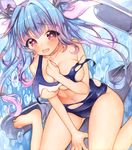  barefoot blue_hair breasts highres i-19_(kantai_collection) kantai_collection large_breasts long_hair mugicha_(mugicha0929) open_mouth red_eyes smile solo star star-shaped_pupils swimsuit symbol-shaped_pupils twintails 