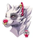  alpha_channel anthro canine ear_piercing eyebrow_piercing facial_piercing female fur grey_fur half-closed_eyes inner_ear_fluff mammal nose_piercing piercing quartzz simple_background smile solo transparent_background wolf 