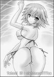  ass bikini graphite_(medium) greyscale infinite_stratos looking_back monochrome nightmare77zx sarashiki_tatenashi short_hair solo swimsuit thong_bikini traditional_media 