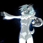  2014 aheri_(character) anthro arms_out black_background blind breasts canine caprine featureless_breasts featureless_crotch female fur glowing grey_eyes horn hybrid leokingdom mammal navel neck_ruff nude pose simple_background small_breasts solo standing white_fur 