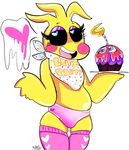  &lt;3 &lt;3_eye ambiguous_gender animatronic avian bird blush candle chicken clothing cupcake cupcake_(fnaf) female five_nights_at_freddy&#039;s five_nights_at_freddy&#039;s_2 food galecsy invalid_tag legwear machine open_mouth robot smile solo stockings text toy_chica_(fnaf) video_games 