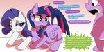  &lt;3 &lt;3_eyes 2015 blue_eyes blush cakewasgood cutie_mark dialogue dragon english_text equine female feral friendship_is_magic group hair horn male mammal multicolored_hair my_little_pony open_mouth purple_hair rarity_(mlp) simple_background smile spike_(mlp) suggestive sweat sweatdrop text tongue twilight_sparkle_(mlp) unicorn winged_unicorn wings 
