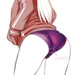  :&lt; ass ass_focus close-up competition_swimsuit contemporary contrapposto cowboy_shot crotch_seam double_vertical_stripe elf facing_back facing_viewer fantasy from_behind hands_in_pockets jacket long_hair long_sleeves one-piece_swimsuit original partially_colored pointy_ears purple_swimsuit red_jacket shiny shiny_clothes simple_background solo standing straight_hair swimsuit thighs track_jacket translated trefoil ueyama_michirou white_background 