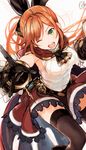  armpits bare_shoulders clarisse_(granblue_fantasy) gloves granblue_fantasy green_eyes kirisawa_saki one_eye_closed orange_hair ponytail skirt solo thighhighs 