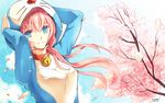  alternate_costume artist_name bell blue_eyes cherry_blossoms cosplay doraemon doraemon_(character) doraemon_(character)_(cosplay) funkid highres long_hair megurine_luka pink_hair smile solo vocaloid 