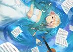  blonde_hair blue_hair dress from_above highres instrument kiyoui_tsubaki long_hair md5_mismatch miyazono_kawori rotated shigatsu_wa_kimi_no_uso solo violin water white_dress 