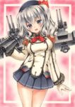  binoculars cannon cowboy_shot funnyfunny gloves grey_eyes hat head_tilt kantai_collection kashima_(kantai_collection) long_hair long_sleeves looking_at_viewer marker military military_uniform open_mouth shirt silver_hair skirt smile solo thighs traditional_media twintails uniform white_gloves 