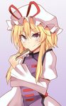  aki_chimaki blonde_hair hat highres long_hair ribbon smile solo tabard touhou yakumo_yukari 